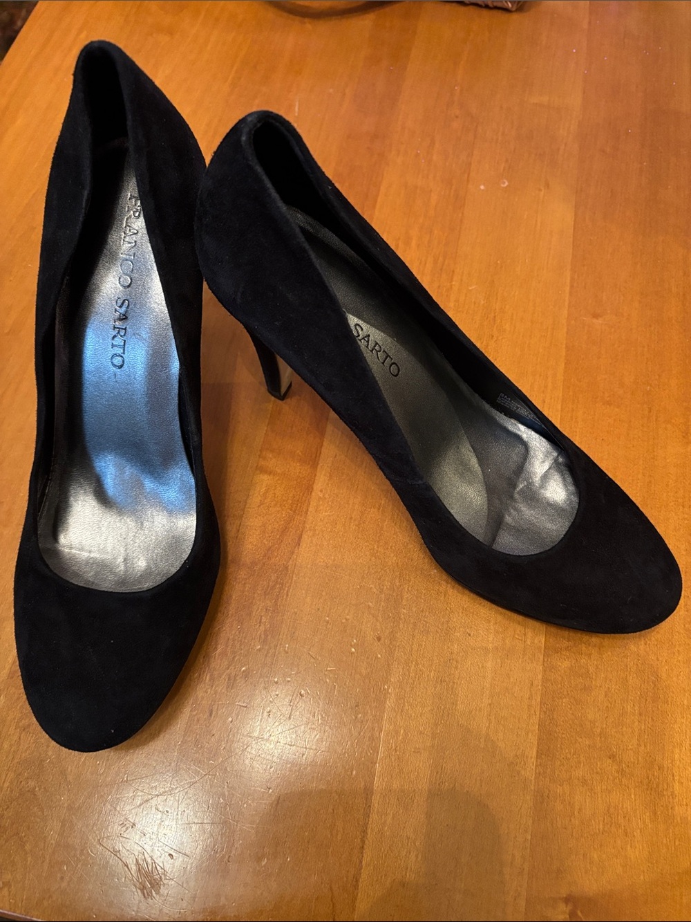 Franco Sarto Black Suede Mid-Heel Pumps